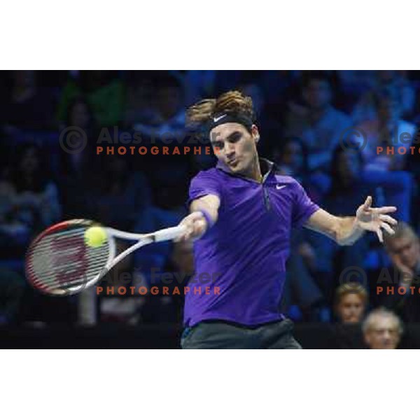 Roger Federer of SUI in action during ATP Finals tournament in O2 Arena, London, Great Britain on November 2012 