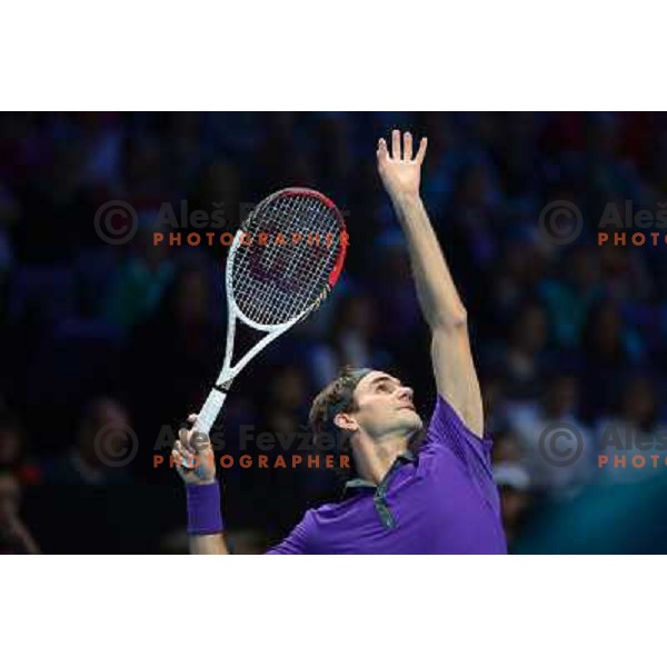 Roger Federer of SUI in action during ATP Finals tournament in O2 Arena, London, Great Britain on November 2012 