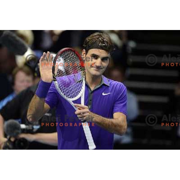 Roger Federer of SUI in action during ATP Finals tournament in O2 Arena, London, Great Britain on November 2012 