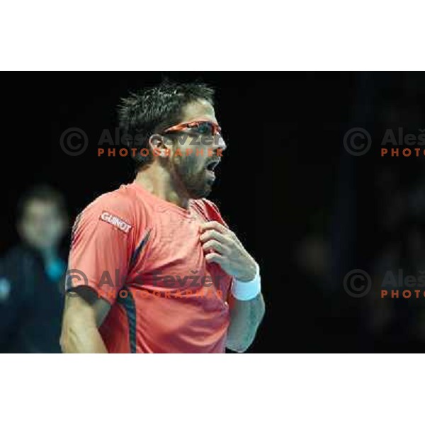 Janko Tipsarevic of Serbia in action during ATP Finals tournament in O2 Arena, London, Great Britain on November 2012 