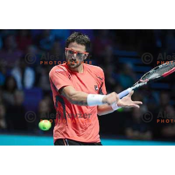 Janko Tipsarevic of Serbia in action during ATP Finals tournament in O2 Arena, London, Great Britain on November 2012 