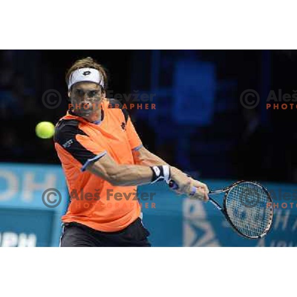 David Ferrer of Spain in action during ATP Finals tournament in O2 Arena, London, Great Britain on November 2012 