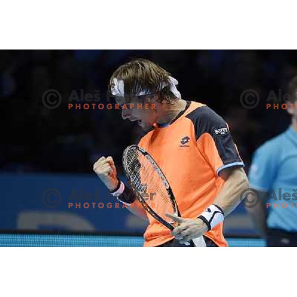 David Ferrer of Spain in action during ATP Finals tournament in O2 Arena, London, Great Britain on November 2012 