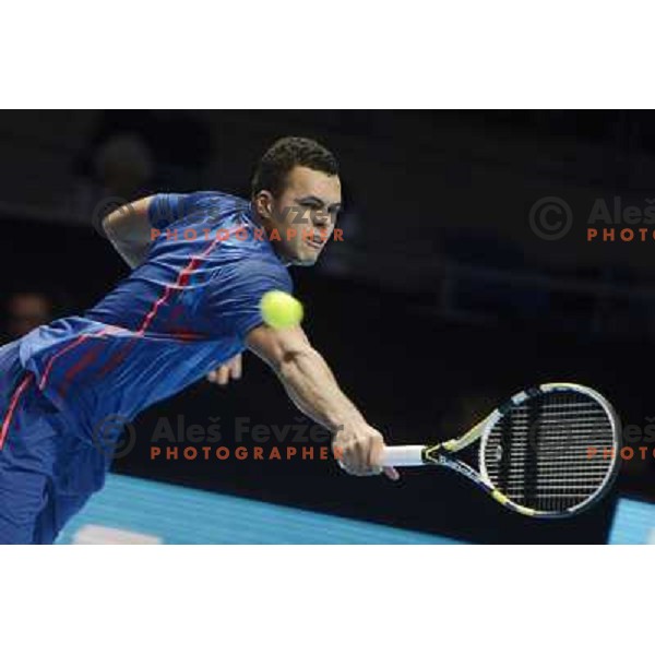 Jo-Willfried Tsonga of France in action during ATP Finals tournament in O2 Arena, London, Great Britain on November 2012 