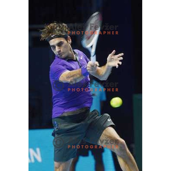 Roger Federer of SUI in action during ATP Finals tournament in O2 Arena, London, Great Britain on November 2012 