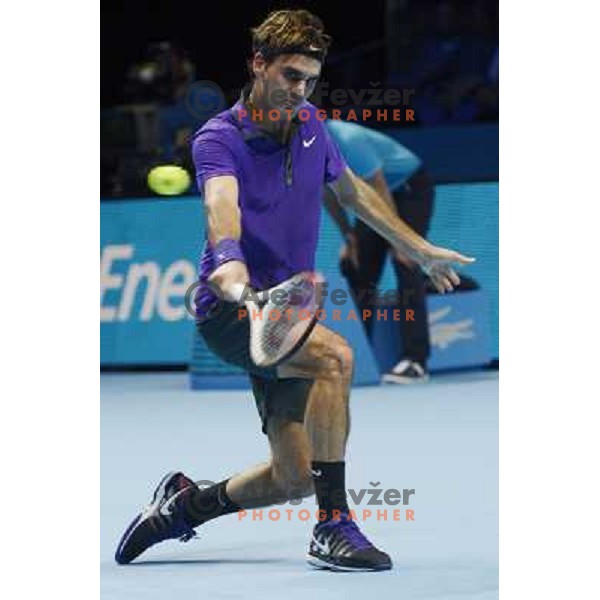 Roger Federer of SUI in action during ATP Finals tournament in O2 Arena, London, Great Britain on November 2012 