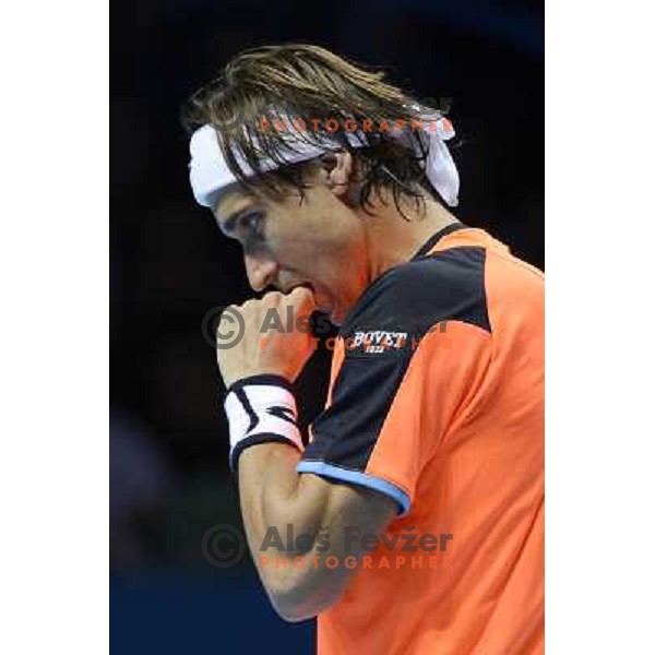 David Ferrer of Spain in action during ATP Finals tournament in O2 Arena, London, Great Britain on November 2012 