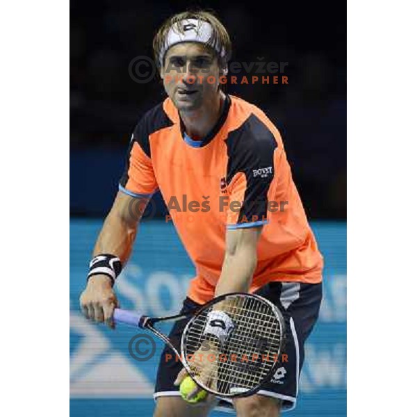 David Ferrer of Spain in action during ATP Finals tournament in O2 Arena, London, Great Britain on November 2012 