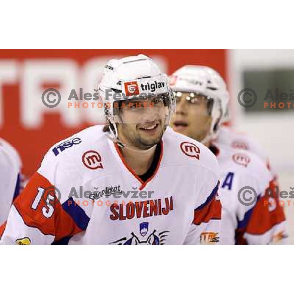 Blaz Gregorc of Slovenia in action during ice-hockey match Slovenia-Austria at EIHC tournament in Hala Tivoli, Ljubljana, Slovenia on November 10,2012 