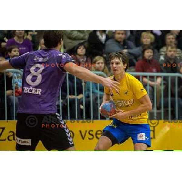 Sebastjan Skube in action during handball match Maribor Branik - Celje pivovarno Laško, 1.NLB leasing league, played in Tabor Hall in Maribor, Slovenija on November 10, 2012 