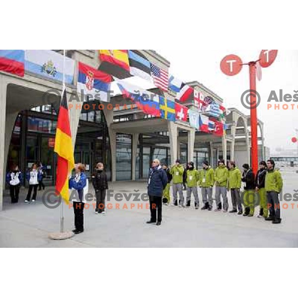 German team rising their flag in Olympic village in Torino at 23rd Winter Universiade 2007, Italy