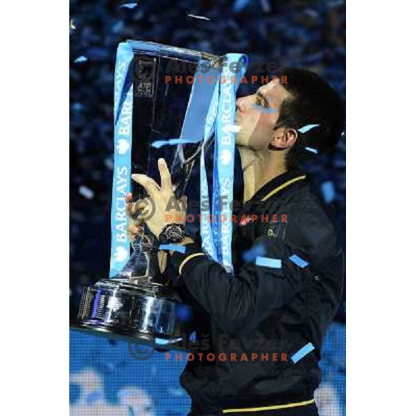 Novak Djokovic of Serbia, winner of ATP World Tour Finals tournament in O2 Arena, London, Great Britain on November 12, 2012 