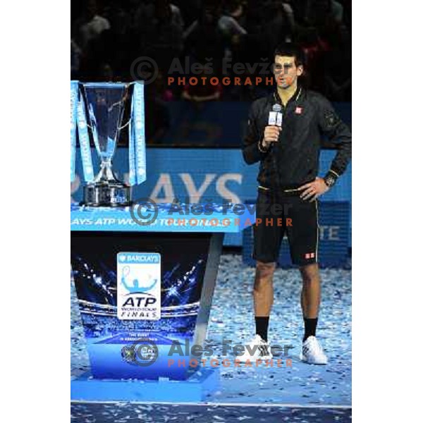 Novak Djokovic of Serbia, winner of ATP World Tour Finals tournament in O2 Arena, London, Great Britain on November 12, 2012 