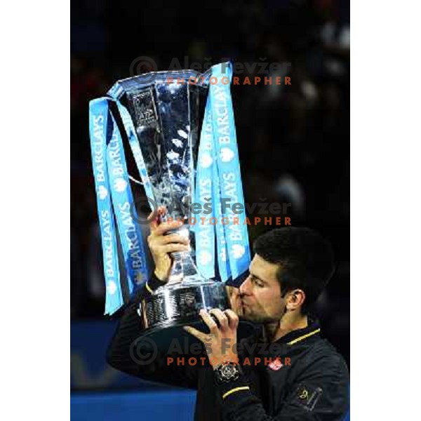 Novak Djokovic of Serbia, winner of ATP World Tour Finals tournament in O2 Arena, London, Great Britain on November 12, 2012 