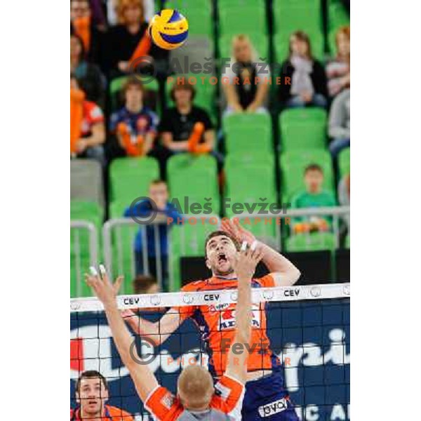 Uros Kovacevic of ACH Volly in action during CEV Championsleague 2012-2013 played in Sport Hall Stozice, Ljubljana, Slovenia on 14 November 2012 