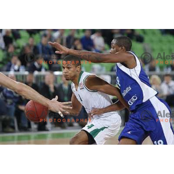 of Union Olimpija in action during basketball match Union Olimpija-Mapooro Cantu in round 6 of Turkish Airlines Euroleague group A, played in Arena Stozice, Ljubljana, Slovenia on October 26, 2012 