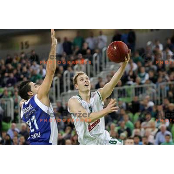 of Union Olimpija in action during basketball match Union Olimpija-Mapooro Cantu in round 6 of Turkish Airlines Euroleague group A, played in Arena Stozice, Ljubljana, Slovenia on October 26, 2012 