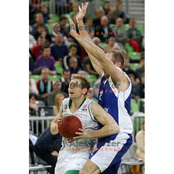 of Union Olimpija in action during basketball match Union Olimpija-Mapooro Cantu in round 6 of Turkish Airlines Euroleague group A, played in Arena Stozice, Ljubljana, Slovenia on October 26, 2012 