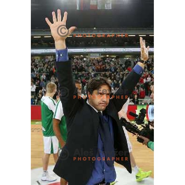Saso Filipovski, head coach of Union Olimpija in action during basketball game Union Olimpija Ljubljana- Mapooro Cantu in round 6 of Turkish Airlines Euroleague 2012/13 played in Arena Stozice, Ljubljana, Slovenia on November 15, 2012 