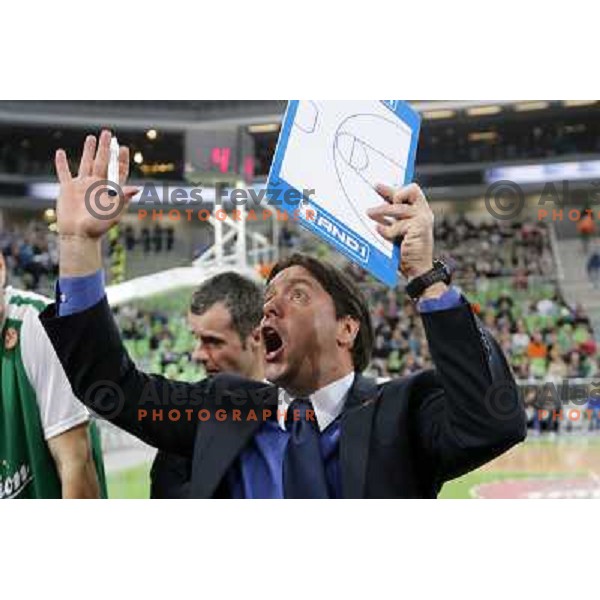 Saso Filipovski, head coach of Union Olimpija in action during basketball game Union Olimpija Ljubljana- Mapooro Cantu in round 6 of Turkish Airlines Euroleague 2012/13 played in Arena Stozice, Ljubljana, Slovenia on November 15, 2012 
