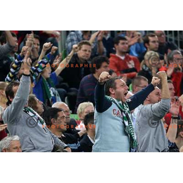 Fans of Union Olimpija in action during basketball game Union Olimpija Ljubljana- Mapooro Cantu in round 6 of Turkish Airlines Euroleague 2012/13 played in Arena Stozice, Ljubljana, Slovenia on November 15, 2012 
