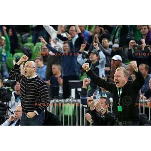 Fans of Union Olimpija in action during basketball game Union Olimpija Ljubljana- Mapooro Cantu in round 6 of Turkish Airlines Euroleague 2012/13 played in Arena Stozice, Ljubljana, Slovenia on November 15, 2012 