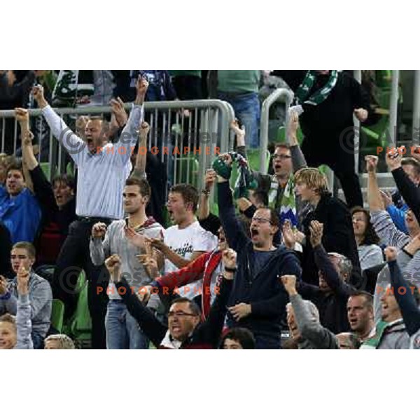 Fans of Union Olimpija in action during basketball game Union Olimpija Ljubljana- Mapooro Cantu in round 6 of Turkish Airlines Euroleague 2012/13 played in Arena Stozice, Ljubljana, Slovenia on November 15, 2012 