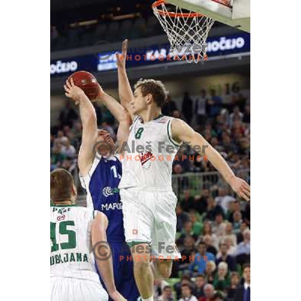 Jaka Blazic of Union Olimpija in action during basketball game Union Olimpija Ljubljana- Mapooro Cantu in round 6 of Turkish Airlines Euroleague 2012/13 played in Arena Stozice, Ljubljana, Slovenia on November 15, 2012 