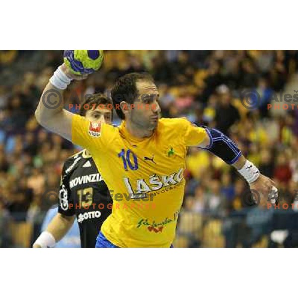 Alem Toskic of RK Celje Pivovarna Lasko in action during handball game RK Celje Pivovarna Lasko-THW Kiel in Velux EHF Champions league, played in Zlatorog Hall, Celje, Slovenia on November 17,2012 