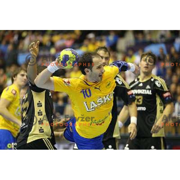 Alem Toskic of RK Celje Pivovarna Lasko in action during handball game RK Celje Pivovarna Lasko-THW Kiel in Velux EHF Champions league, played in Zlatorog Hall, Celje, Slovenia on November 17,2012 