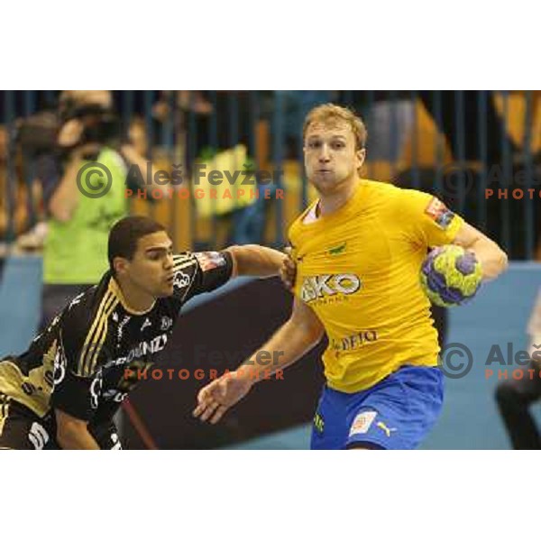 Ziga Mlakar of Celje Pivovarna Lasko in action during handball match RK Celje Pivovarna Lasko-THW Kiel in EHF men\'s Champions league, played in Arena Zlatorog in Celje, Slovenia on November 17, 2012 