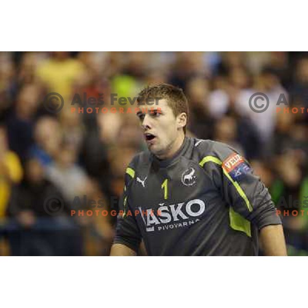 Urban Lesjak of Celje Pivovarna Lasko in action during handball match RK Celje Pivovarna Lasko-THW Kiel in EHF men\'s Champions league, played in Arena Zlatorog in Celje, Slovenia on November 17, 2012 
