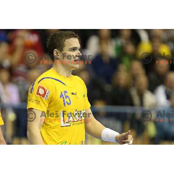 Vid Poteko of Celje Pivovarna Lasko in action during handball match RK Celje Pivovarna Lasko-THW Kiel in EHF men\'s Champions league, played in Arena Zlatorog in Celje, Slovenia on November 17, 2012 