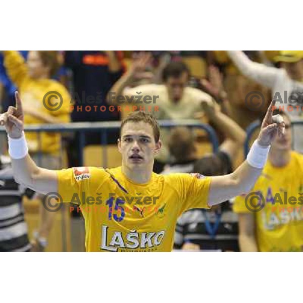 Vid Poteko of Celje Pivovarna Lasko in action during handball match RK Celje Pivovarna Lasko-THW Kiel in EHF men\'s Champions league, played in Arena Zlatorog in Celje, Slovenia on November 17, 2012 
