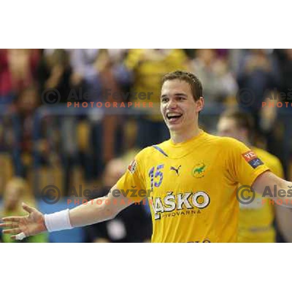 Vid Poteko of Celje Pivovarna Lasko in action during handball match RK Celje Pivovarna Lasko-THW Kiel in EHF men\'s Champions league, played in Arena Zlatorog in Celje, Slovenia on November 17, 2012 