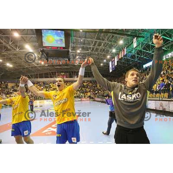 Vid Poteko, Urban lesjak of Celje Pivovarna Lasko in action during handball match RK Celje Pivovarna Lasko-THW Kiel in EHF men\'s Champions league, played in Arena Zlatorog in Celje, Slovenia on November 17, 2012 