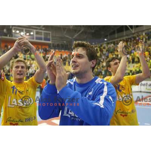 Matevz Skok of Celje Pivovarna Lasko in action during handball match RK Celje Pivovarna Lasko-THW Kiel in EHF men\'s Champions league, played in Arena Zlatorog in Celje, Slovenia on November 17, 2012 