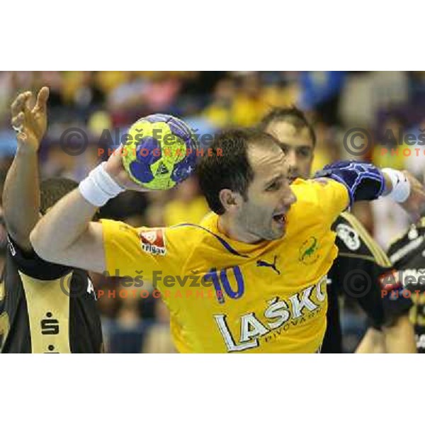 Alem Toskic of Celje Pivovarna Lasko in action during handball match RK Celje Pivovarna Lasko-THW Kiel in EHF men\'s Champions league, played in Arena Zlatorog in Celje, Slovenia on November 17, 2012 