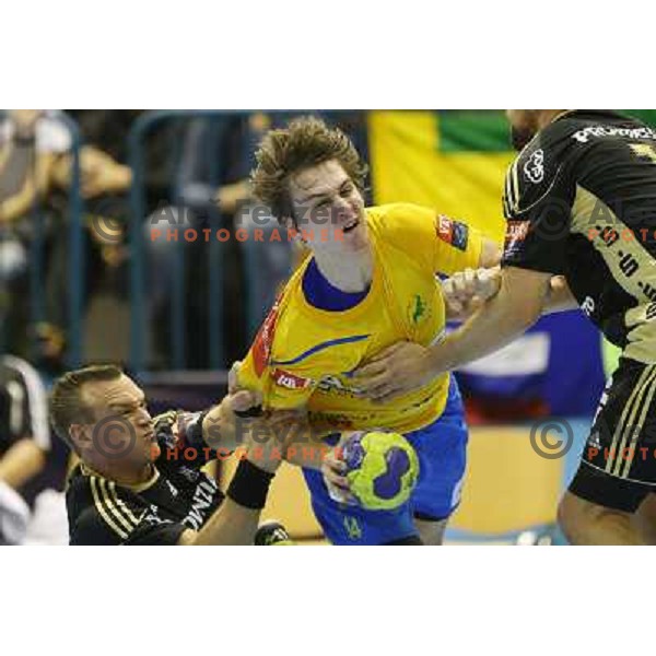 Sebastian Skube of Celje Pivovarna Lasko in action during handball match RK Celje Pivovarna Lasko-THW Kiel in EHF men\'s Champions league, played in Arena Zlatorog in Celje, Slovenia on November 17, 2012 