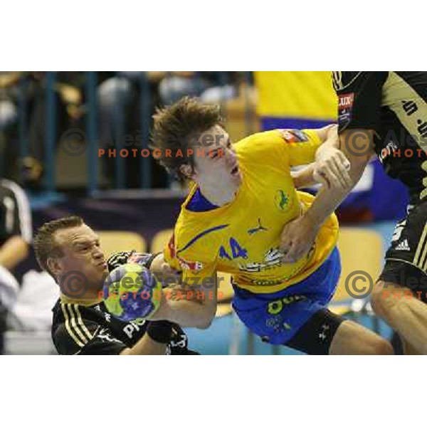 Sebastian Skube of Celje Pivovarna Lasko in action during handball match RK Celje Pivovarna Lasko-THW Kiel in EHF men\'s Champions league, played in Arena Zlatorog in Celje, Slovenia on November 17, 2012 
