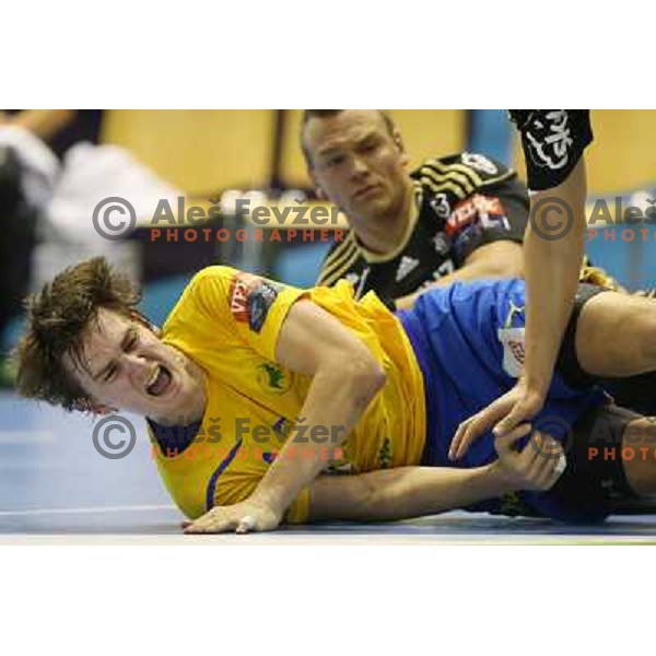 Sebastian Skube of Celje Pivovarna Lasko in action during handball match RK Celje Pivovarna Lasko-THW Kiel in EHF men\'s Champions league, played in Arena Zlatorog in Celje, Slovenia on November 17, 2012 