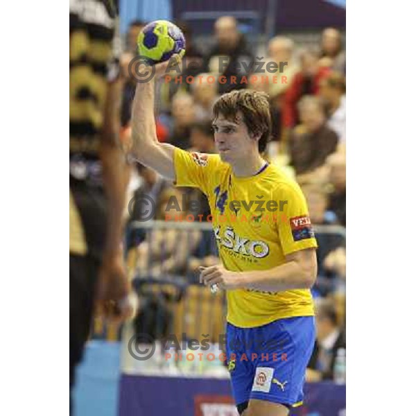 Sebastian Skube of Celje Pivovarna Lasko in action during handball match RK Celje Pivovarna Lasko-THW Kiel in EHF men\'s Champions league, played in Arena Zlatorog in Celje, Slovenia on November 17, 2012 