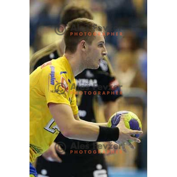 Gasper Marguc of Celje Pivovarna Lasko in action during handball match RK Celje Pivovarna Lasko-THW Kiel in EHF men\'s Champions league, played in Arena Zlatorog in Celje, Slovenia on November 17, 2012 