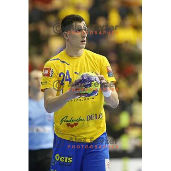 Nemanja Zelenovic of Celje Pivovarna Lasko in action during handball match RK Celje Pivovarna Lasko-THW Kiel in EHF men\'s Champions league, played in Arena Zlatorog in Celje, Slovenia on November 17, 2012 