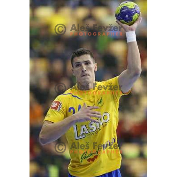 Nemanja Zelenovic of Celje Pivovarna Lasko in action during handball match RK Celje Pivovarna Lasko-THW Kiel in EHF men\'s Champions league, played in Arena Zlatorog in Celje, Slovenia on November 17, 2012 