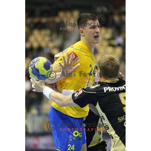 Nemanja Zelenovic of Celje Pivovarna Lasko in action during handball match RK Celje Pivovarna Lasko-THW Kiel in EHF men\'s Champions league, played in Arena Zlatorog in Celje, Slovenia on November 17, 2012 
