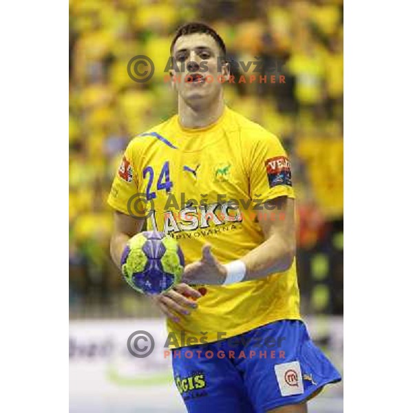 Nemanja Zelenovic of Celje Pivovarna Lasko in action during handball match RK Celje Pivovarna Lasko-THW Kiel in EHF men\'s Champions league, played in Arena Zlatorog in Celje, Slovenia on November 17, 2012 