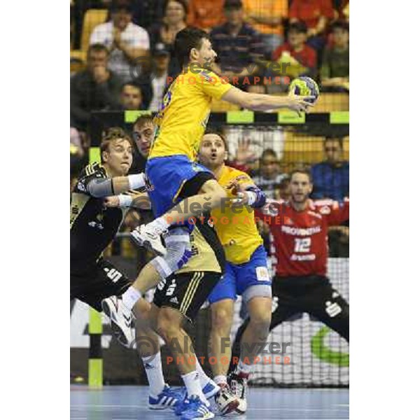 Mate Lekai of Celje Pivovarna Lasko in action during handball match RK Celje Pivovarna Lasko-THW Kiel in EHF men\'s Champions league, played in Arena Zlatorog in Celje, Slovenia on November 17, 2012 