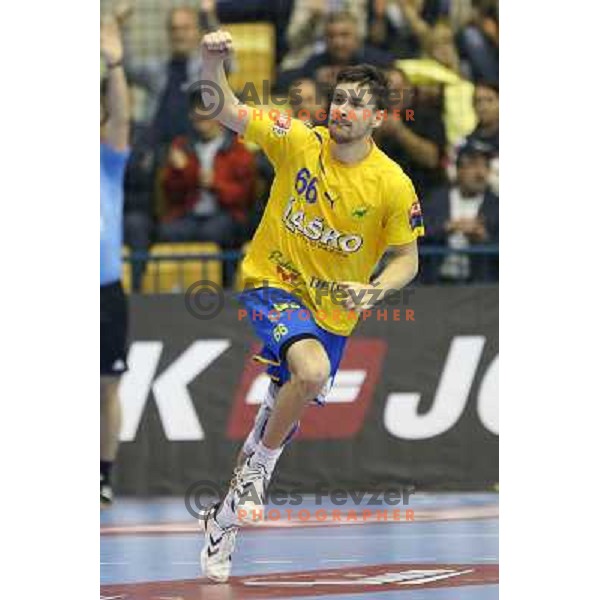 Mate Lekai of Celje Pivovarna Lasko in action during handball match RK Celje Pivovarna Lasko-THW Kiel in EHF men\'s Champions league, played in Arena Zlatorog in Celje, Slovenia on November 17, 2012 