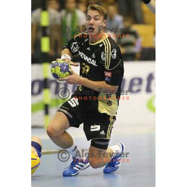 Filip Jicha of THW Kiel in action during handball match RK Celje Pivovarna Lasko-THW Kiel in EHF men\'s Champions league, played in Arena Zlatorog in Celje, Slovenia on November 17, 2012 